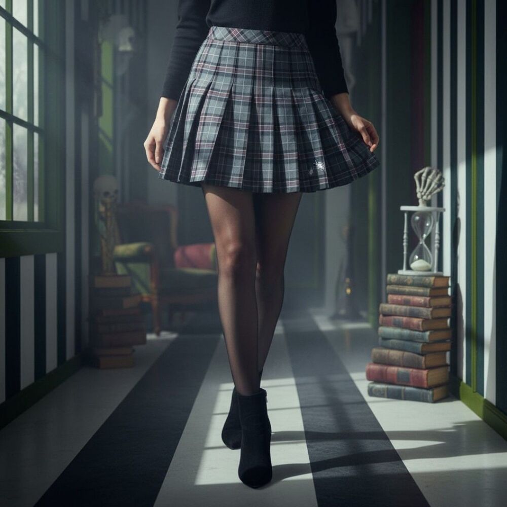 Beetlejuice Plaid Pleated Skort Womens Size M Goth Schoolcore Academia
